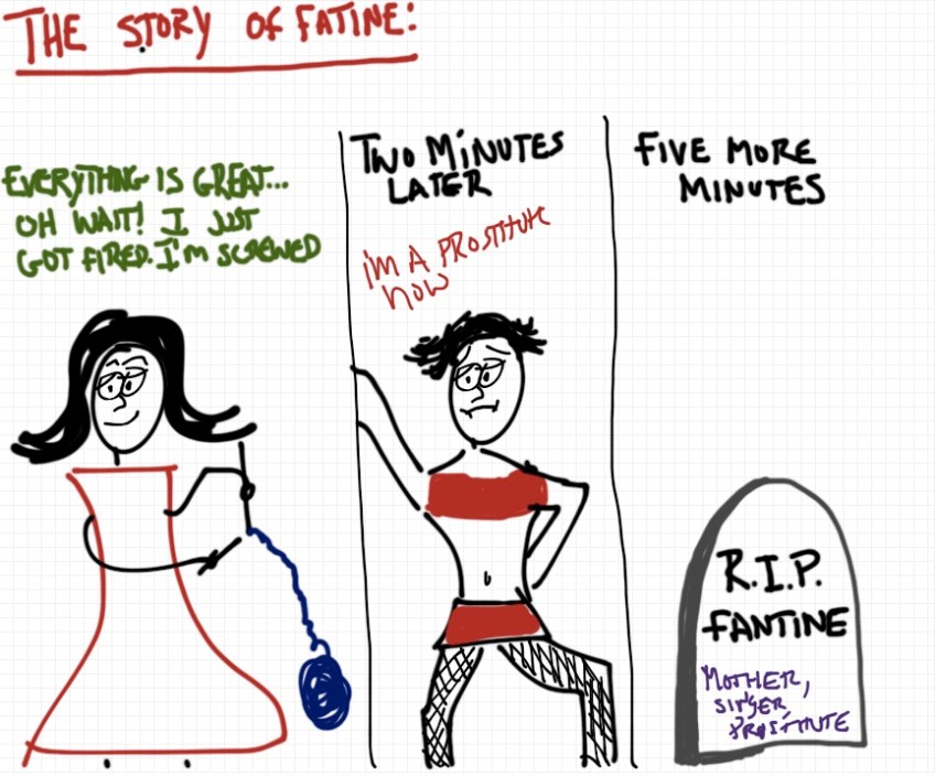 Rob Pollak draws the story of fantine from Les Miserables
