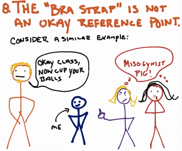 The bra strap is not an okay reference point - Rules for yoga teachers - a drawing by Rob Pollak