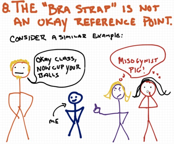 The bra strap is not an okay reference point - Rules for yoga teachers - a drawing by Rob Pollak